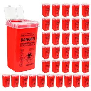 UCEHIPAW 35개 1쿼터 플립탑 샤프 용기 바늘 주사기 폐기 여행용 휴대용 소형 쓰레기통 타투샵 이발소용