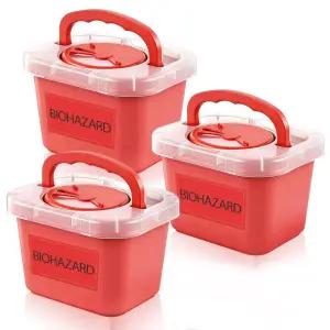 가정용 대형 샤프 용기 및 손잡이가 있는 전문가용 0.8갤런 휴대용 유해한 바늘 주사기 폐기 경고 스티커