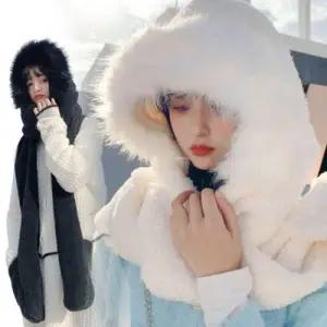 소프트 털후드 주머니 목도리 1P 겨울 보온 머플러 WFGHCAA