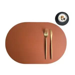양면 타원 식탁매트 티코스터 PU 가죽매트 카멜블랙 WFG2S29