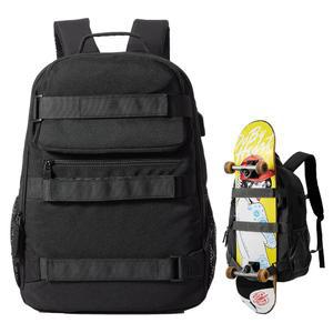 스케이트보드 백팩, 남녀용 대형 USB 포트 포함 노트북 가방, 스케이트보드, 대학, 여행용(블랙)