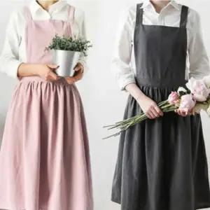 원피스형 린넨 카페 어린이집 에이프런 바리스타 앞치마