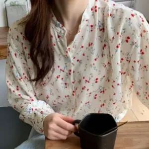 퍼프 블라우스 소매 플라워 긴팔 여성 벌룬