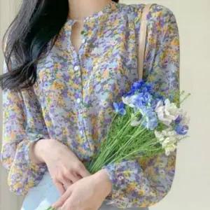 블라우스 여성 무늬 꽃 플라워 벌룬 소매
