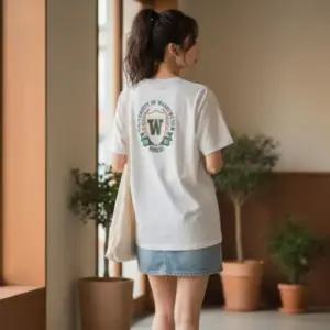 여성 라운드 루즈핏 베이직 W 오버핏 반팔티 박스티셔츠