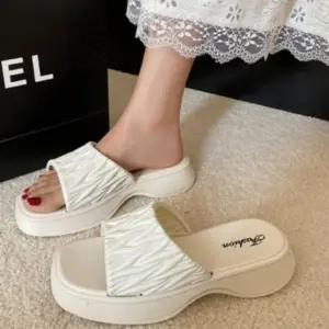 여성 통굽 키높이 사무실 학교 스트랩 슬리퍼 신발