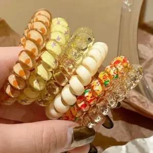 컬러 스프링 전화선 세트 끈 머리 옐로우 6개 헤어