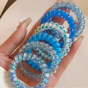 컬러 머리 끈 헤어 전화선 세트 6개 퍼플 스프링