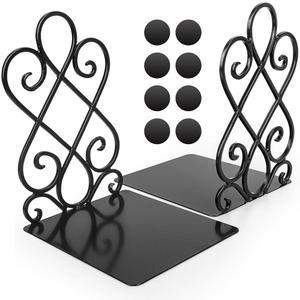 ANWENK 펠트 패드가 있는 빈티지 북엔드 스탠드 1쌍 아트 앤티크 패드-블랙, 방지 스타일, 럭셔리 책장 레트로 튼튼한 북 미끄럼 롱 위한 베이스, 보호를 홀더 1KG(2.2파운드)