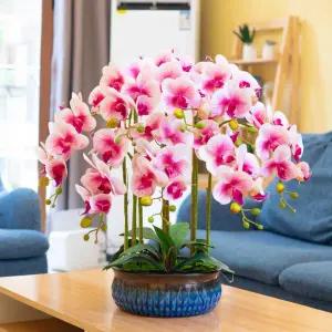 고급 조화 호접란 화분 리본자수 플로럴 센터피스 개업