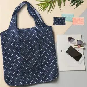 지퍼쇼핑백 지퍼형 휴대용 접이식 폴딩 귀여운 도트 포켓 장바구니 에코백 시장 마트 가방
