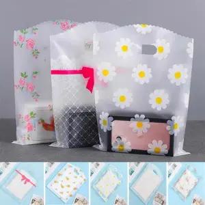 손잡이비닐쇼핑백 예쁜 선물 답례품 포장 리본 반투명 손잡이 비닐 봉투 쇼핑 백 50P