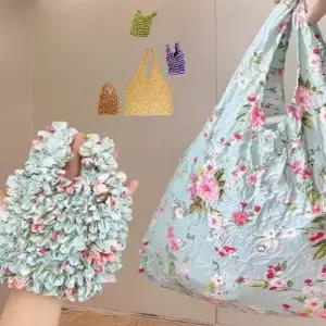 일본접이식장바구니 플라워 꽃 무지 주름 늘어나는 접는 마트 가방 장바구니 에코백 쇼핑백