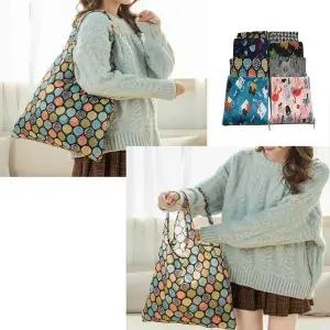 접는장바구니 귀여운 캐릭터 휴대용 접이식 지퍼 포켓 시장 바구니 쇼핑백 가방