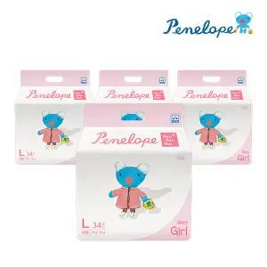 [온누리상품] [페넬로페] 씬씬씬 플러스 팬티 기저귀 대형 여아 34매4팩