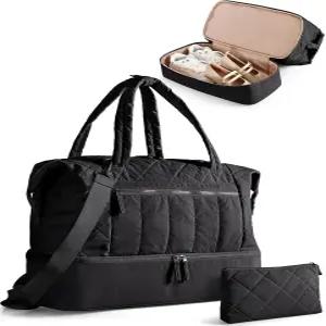 퀼팅 더플백 여행용 1박 2일용 신발 수납 분리 포켓 방수 건습 헬스 가방 블랙 대용량
