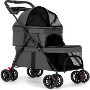 중형 소형견과 고양이를 위한 더블 도그 유모차 최대 50파운드의 하중을 견디며 내구성이 뛰어난 360°