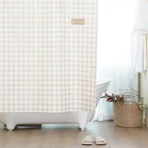 브라우니 체크 국내 제작 방수 패브릭 샤워 커튼 욕실 화장실 안티곰팡이 가림막 가리개