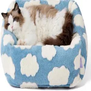 작은 개와 고양이를 위한 LE SURE 귀여운 강아지 침대 자카드 섀기 플러시와 미끄럼 방지 바닥이 있는