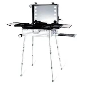 박스 실버 LED 캐리어 이동식 메이크업박스 출장 화장대