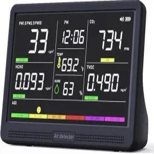 AQI테크 전문 실내 공기질 모니터 7배 AQI 삐 소리 알람 16 in 1 휴대용 실시간 감지기로 PM2.5 PM10 CO2