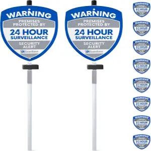 전문 감시 표지판 및 스티커 - 마당용 말뚝 창문용 어두워진 후용 태양광 조명이 포함된 완벽한 키트.