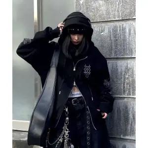 매장정품 EASY NO 니들 워크 후드 집업 - 블랙