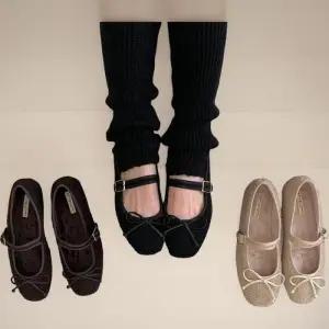 [신상오픈런]여성 겨울 발레리나 리본 메리제인 털 안감 플랫슈즈 (42636659)