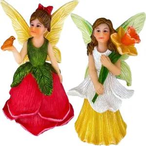 무드 랩 요정 정원 - 미니어처 피규어 플라워 걸 세트 2개 나르시스 로즈 액세서리 동상 키트