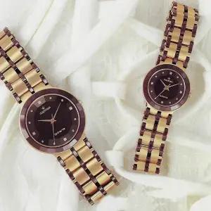 카리타스 고품격 다이아몬드 지르코늄 사파이어 커플 선물 명품 예물 고급 금장 티타늄 손목 시계 / C180