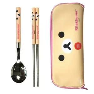 ( )코리락쿠마 얼굴 슬림 수저 케이스세트 캐릭터 휴대용 수저 젓가락 세트 도시락