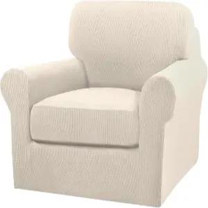 거실용 터쿼이즈 의자 커버 2피스 개별 쿠션 포함 소파 의자용 가구 커버(의자 비스코티베이지)