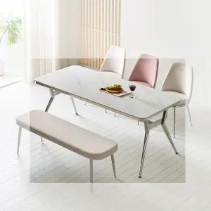 [우아미가구]베다룸 12T 통세라믹 6인 화이트 실버 프레임 식탁(의자 미포함)