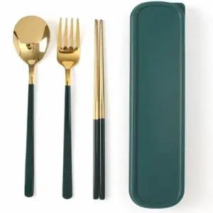 ( )휴대용수저 전용케이스 도시락 수저 포크 젓가락 수저세트 (골드그린) DP68582
