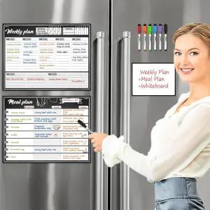 냉장고용 JJPRO 마그네틱 드라이 이레이즈 식사 계획 화이트보드 - 주간 플래너 플래닝 보드가 있는 보너스
