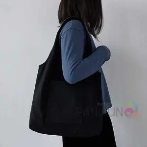 [라일리] Rly 포켓 면가방 블랙 학원캔버스백 무지캔버스백 사각