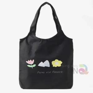 [라일리] Rly 플라워 면가방 학원캔버스백 블랙캔버스백 보조가방