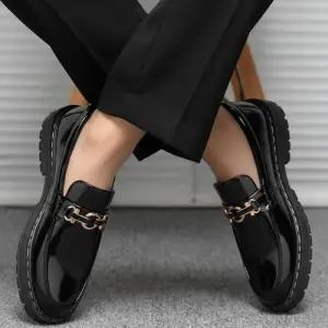 [라일리] Rly 남성 은은 유광 포인트 깔끔핏 플랫로퍼 구두