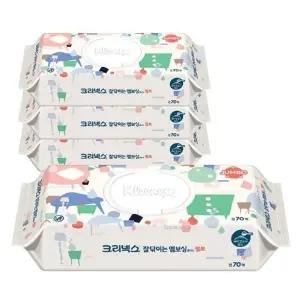 [크리넥스] 크리넥스 잘닦이는 엠보싱 물티슈 점보 캡형 70매 4입