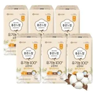 좋은느낌 유기농 순면커버 데일리 라이너 롱 36 x 6팩