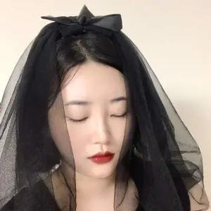 [골드스마일]블랙 리본 베일 면사포 셀프웨딩 사진소품 브라이덜샤워 스냅촬영