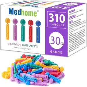 메드홈 블러드 랜싯 일회용 검사용 게이지 트위스트 탑 30개 혈당 키트 및 측정기용 대부분의 랜싱 장치에