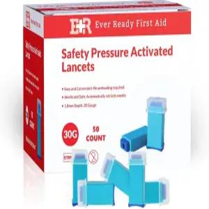 에브리 레디 응급처치 안전 압력 활성화 랜싯 혈당 검사용 30 게이지가 포함된 멸균 푸시 - 50 카운트