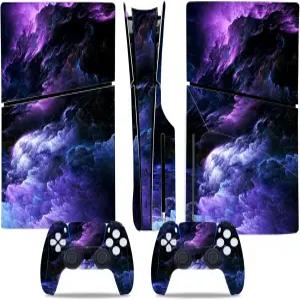 PS5 슬림 디스크 콘솔 및 무선 컨트롤러용 스킨 스티커 전체 세트 데칼 커버 게임 액세서리(보라색 구름)