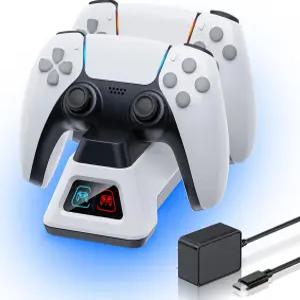 컨트롤러 충전소 PS5 도크 및 LED 조명 플레이스테이션 5 듀얼센스 엣지용 AC 어댑터(AC 어댑터)
