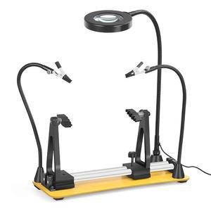 마그네틱 헬핑 핸즈 납땜 스테이션, 3배 확대경 2개의 유연한 구스넥 암으로 360 뒤집기 조절 가능, PCB, 납땜, 및 수리를 위한 회로 기판 홀더