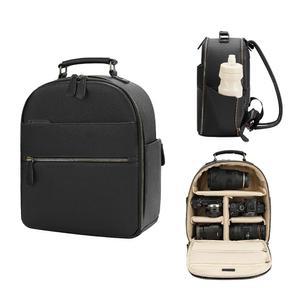 디비아 소형 카메라 백팩, 클래식 PU 가죽, 11인치 패드/태블릿 수납공간, DSLR용 사진작가용 전문 가방, 10L 블랙