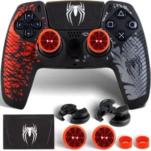 PS5 컨트롤러 스파이더 에디션용 PlayRealm 실리콘 스킨 커버 및 스티커 x 1 떨어지지 않음 썸스틱 2