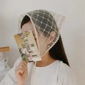 [신상오픈런]여성 시스루 체크 레이스 여리한 두건 (33650081)