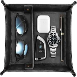 SITHON 발렛 트레이 데스크탑 보관 정리함 탈착식 2칸 캐치올 베드사이드 베니티 나이트스탠드 캐디 홀더